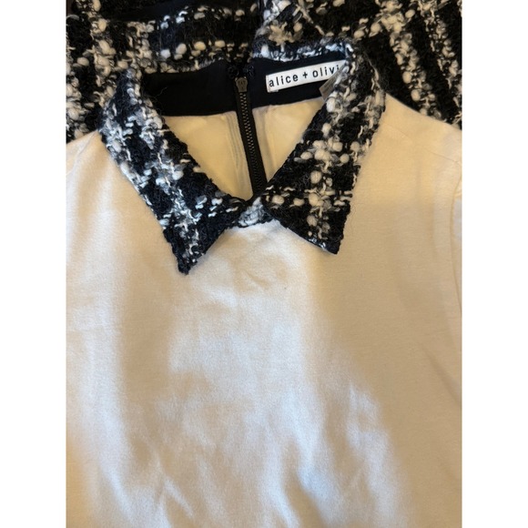 Alice + Olivia Dress Black White Plaid Tweed Collar Short Sleeve Party Career - Picture 10 of 10